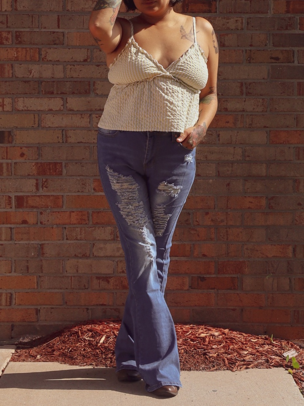 High waisted, flare leg, SUPER stretchy jeans.